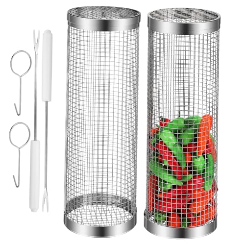 BESPORTBLE Circular Grill Basket Set Rolling Mechanism Non-stick Bbq Baskets for Easy Cooking for Camping