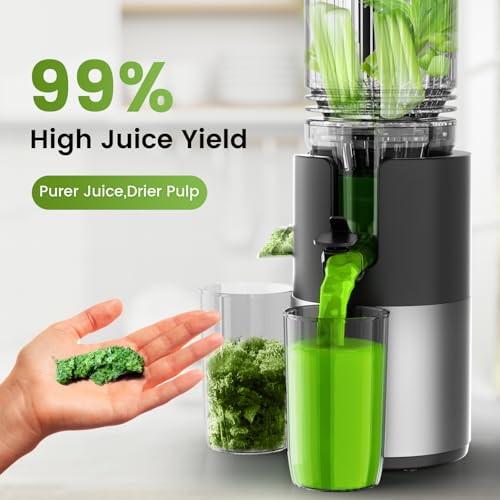 Máquinas de espremedor a frio, alta retenção de nutrientes, 99% de rendimento de suco, calha de alimentação de 13,5 cm de largura para frutas e vegetais inteiros, espremedor silencioso de mastigação - Imagem 3