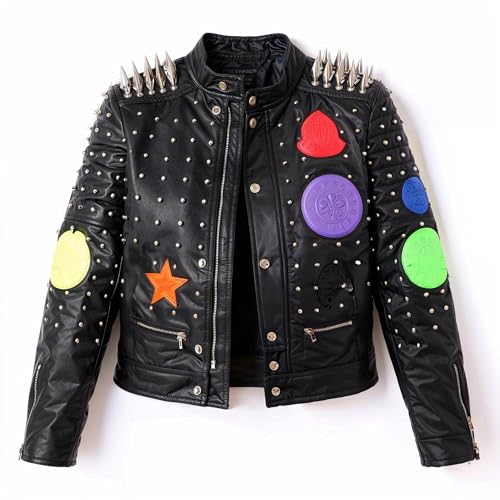 ForHerNYC Women's Studded Faux Leather Jacket – Colorful, Trendy Motorcycle Style – Regular - 817523