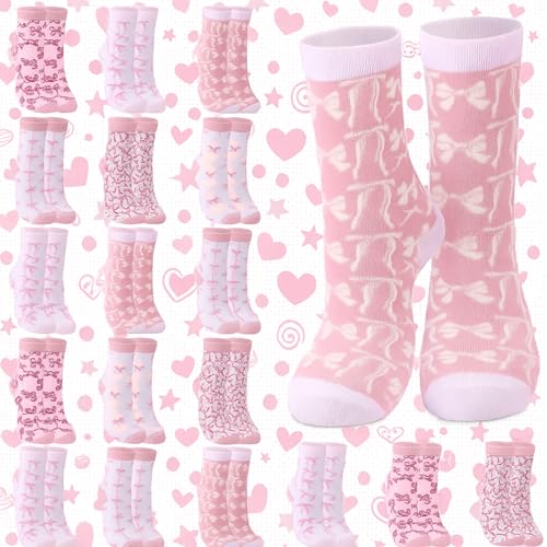 Image of Jadive Coquette Pink Bow Socks Pink Bow Women's Inspired Socks Ornament for Birthday Decor Gift