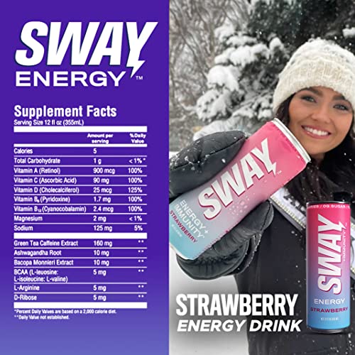 Sway Energy + Immunity Drink, Strawberry, 12 Fl Oz (12 Count), 160 Mgs Of Natural Energy, Daily Multi-Vitamin Enriched (A, B6, B12, C, D), Clean Ingredients, 0 Sugar, Low Calorie, Low Carbohydrates #TOP4