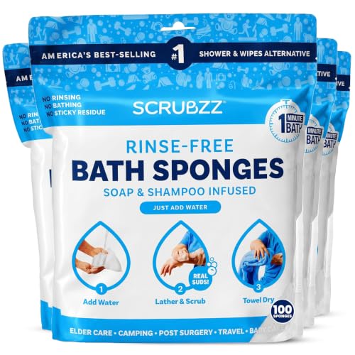 Image of Scrubzz Disposable No Rinse Bathing Wipes - All-in-1 Single Use Shower Wipes, Simply Dampen, Lather, and Dry Without Shampoo or Rinsing (Unscented, 4-Pack)