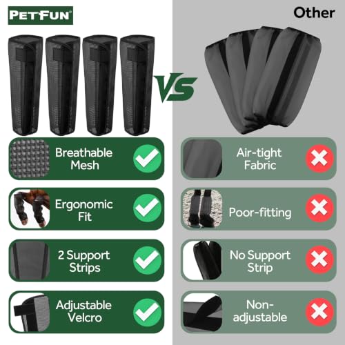 Image of Fly Boots for Horses - 4 Pack Horse Breathable Mesh with UV-Protection Leggings Boot, Reduces Stomping & Anti-Sag Stays for Medium Large Size Equine Leg Protectors(Black)