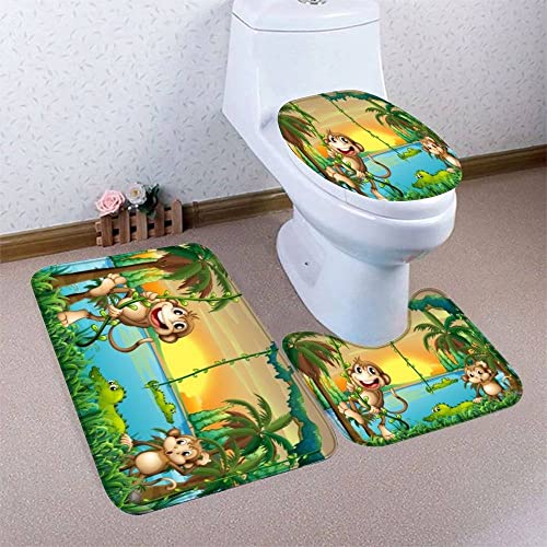 AOLIGL Badezimmermatte Set Krokodil 3D Drucken AFFE Teppich Badezimmer Badgarnitur 3teilig Mikrofaser Bath mat U… – Bild 6