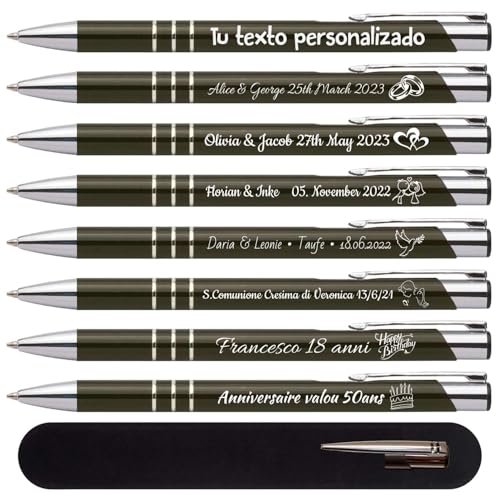 DECORS concept - Boligrafos metálico personalizados - Pack de 50 - Perfecto como regalo personalizado para los invitados en bodas, comuniones y cumpleaños, o como bolígrafo promocional. (Gris Oscuro)