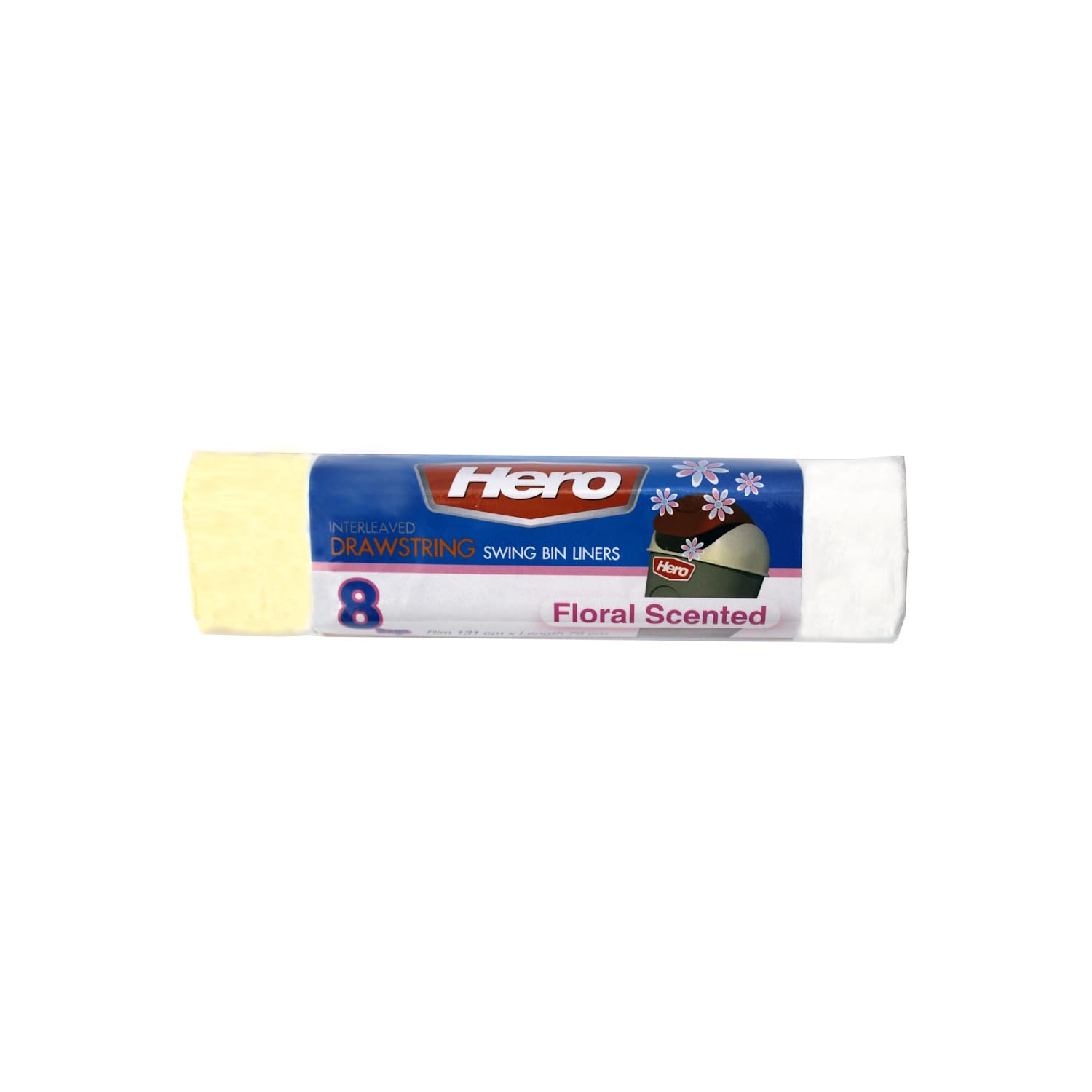 Hero White Swing Scented Bin Bags Liners Drawstring 60 Litre 8 Bags Per Role Bundle Of 5 40 Bags 60L