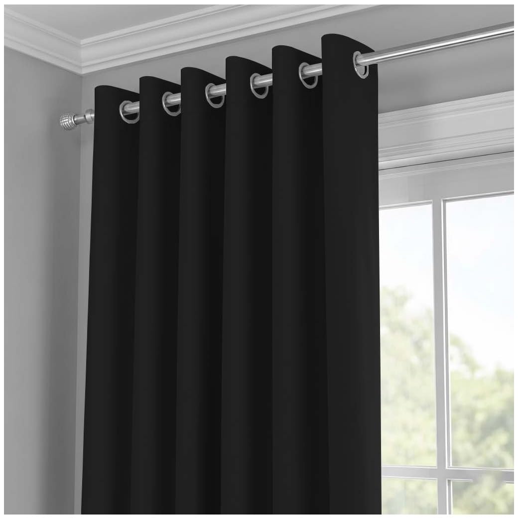 J.Din Blackout Curtains for Bedroom - Door Curtain Thermal Insulated Eyelet Panels - Single Drape for Living Room (Black, 46 x 54 Inch Drop, 1 Panel)