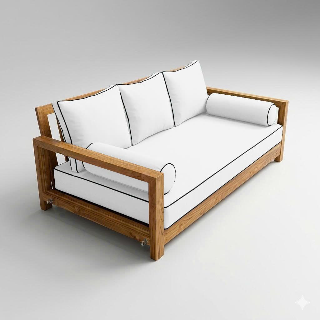 Prolinemax Style 3 - Mattress & Pillow Bolster Cushion for Outdoor Indoor Daybed Porch Swing Bed Contrast Trim Twin Size AD106 | Covers ONLY |