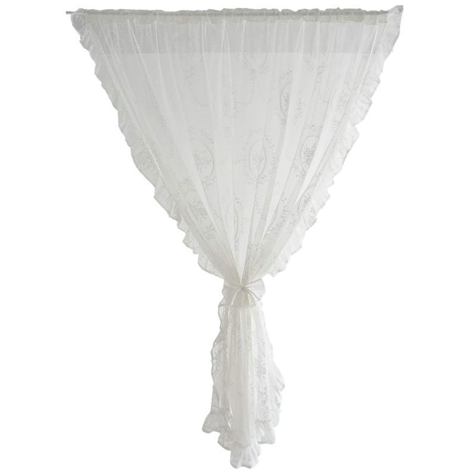 Visillo 1 Panel Corto,1 x 155 W x 130 H CM,Visillo Cortos Blanco,Patrón de Flores Bordado de Encaje con Volantes Cortinas Salon Cortas Bolsillo