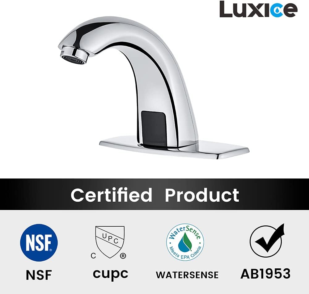Buy Luxice Automatic Touchless Bathroom Sink Faucet With Hole Cover Plate Ac Dc Powered Sensor Hands Free Bathroom Tap With Control Box And Temperature Mixer Battery Or Plug In Sensor Chrome Finished Online In