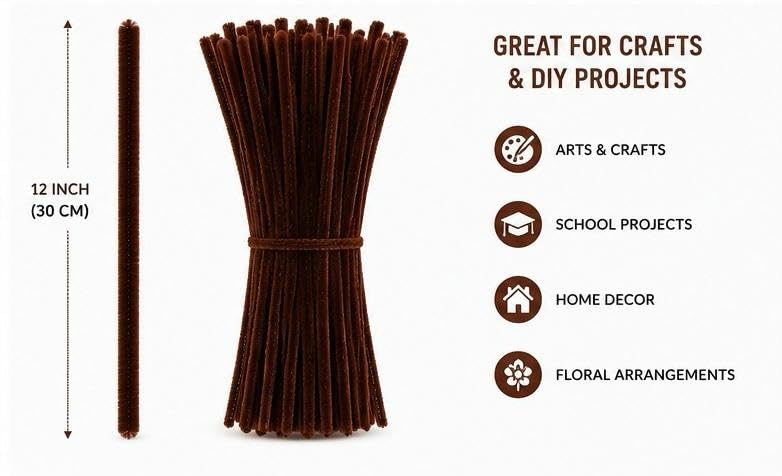 Image of TRAIS-100 PCS Pipe Cleaners, Chenille Stems for Crafts, Fuzzy Craft Pipe Cleaners, Soft Flexible Bendable Sticks for DIY Art Supplies, Kids Crafts, School Projects (100, Brown)