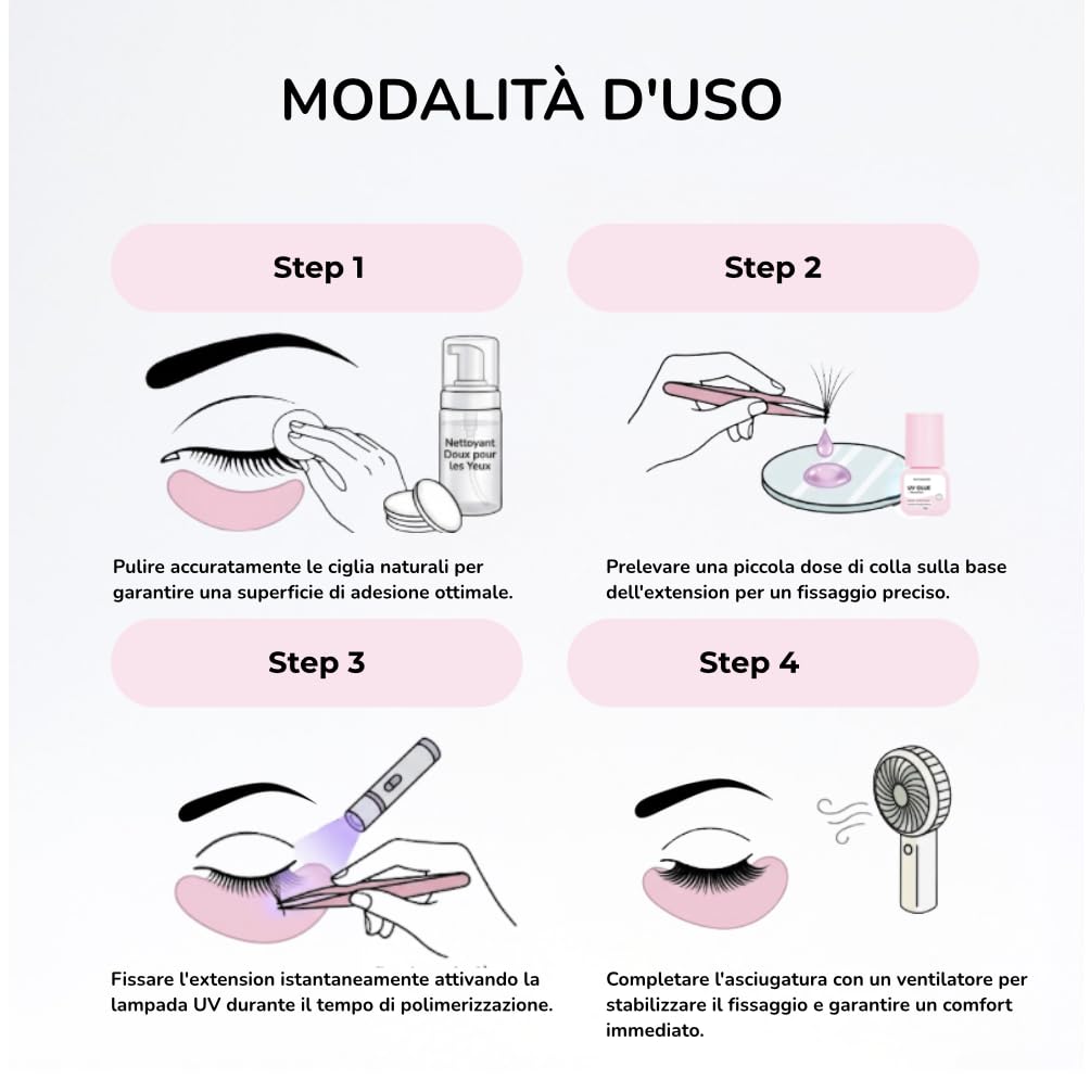 Colla UV per estensioni di ciglia in 1 secondo, impermeabile fino alla caduta delle ciglia, utilizzo professionale con luce UV (5 ml trasparente purple)