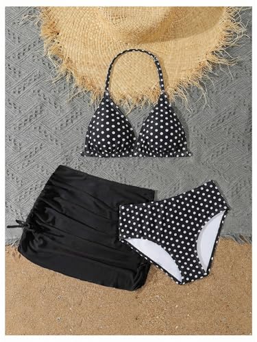 Image of RoseSeek Girl's 3 Piece Cute Bowknot Bathing Suit Halter Triangle High Waisted Swimsuit with Beach Cover Up Skirt