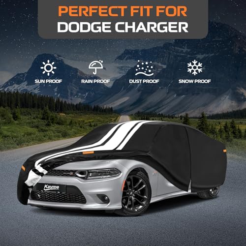 Image of Kayme Heavy Duty Car Cover Custom Fit for Dodge Charger (2005-2026) | Waterproof All Weather for Automobiles, Gift with Tape /Towel /Bag, Outdoor Full Exterior Cover Rain Snow Sun UV Protection.