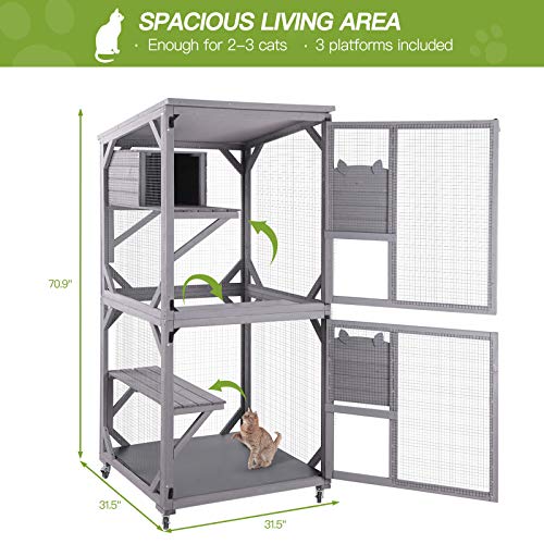 GUTINNEEN Cat House Outdoor Cage Cat Enclosure on Wheels,Large Wooden Kitty Catio with Resting Box,PVC Layer - Image 6