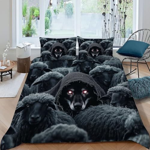 Housse de couette loup 220x240 cm parure de lit animaux microfibre 3D