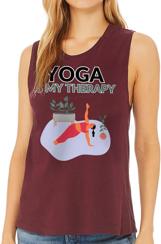 Yoga is My Therapy Women's Muscle Tank - Cute Art Tank Top - Trendy Workout Tank