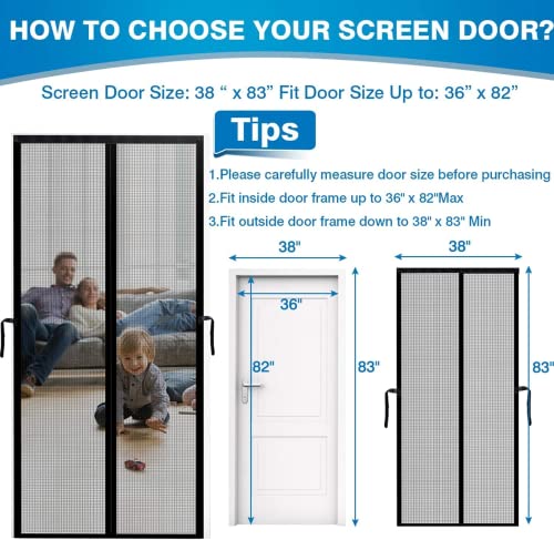Acmetop Magnetic Screen Door 38" X 83", 2023 Upgraded Fiberglass Screen Door Mesh With Handy Hasp, Pet And Kid Friendly Door Screen With 36 Magnets & 6 Weighted Sticks, Full Frame Hook&Keeps Bugs Out #TOP1