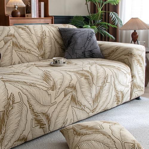 Image of HOKIPO 200gsm Dual Tone Knitting Jacquard Sofa Cover 2 Seater Fully Covered, Beige (AR-6033-BGE)