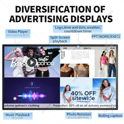 Image of 18.5'' /21.5'' /23.6'' /27'' /32'' /43'' /50'' Digital Signage Display, LCD Screen Advertising Display Kiosk USB Video Player for Restaurants, Cafes, Salons & Shops, LCD Advertising Menu Displays 18.5i