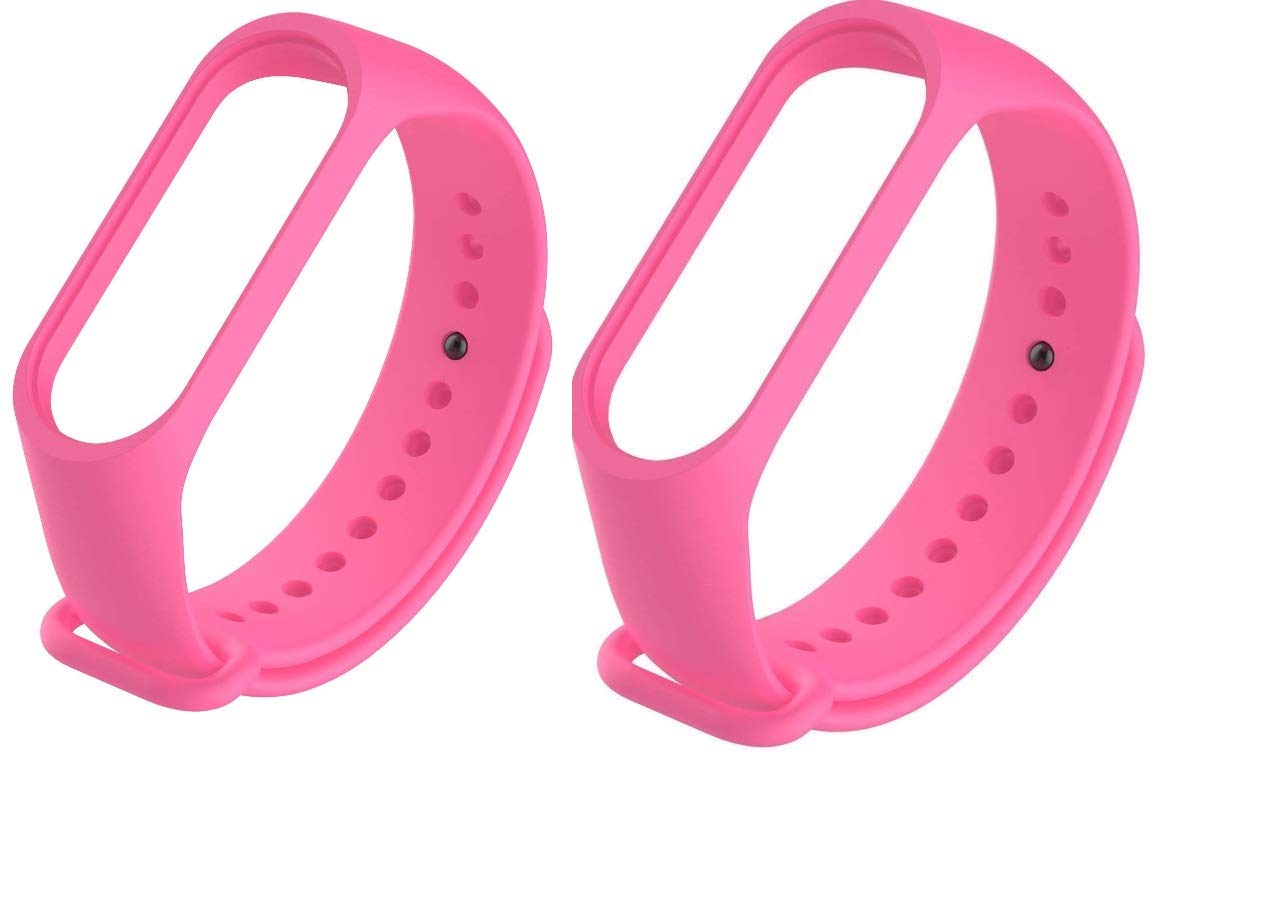 Hadwin Adjustable Silicone Strap Compatible for Mi Band 3 / Mi Band 4 (Combo Pack, Pack of 2) (Pink & Pink)