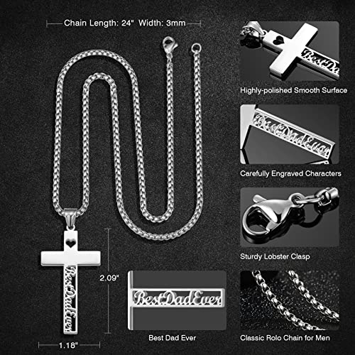 Peeshow Best Dad Ever Cross Necklace For Men-Dad Gifts For Fathers Day, Gifts For Dad Daddy Papa Stepdad Grandpa Father In Law, Gifts From Daughter For Dad Husband Gifts From Wife Birthday Gifts For Men On Anniversary Christmas Valentines Day #TOP3