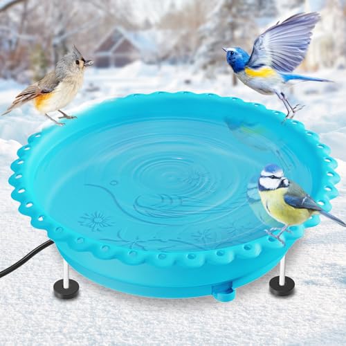 Ouinis Heated Bird Bath for Outside Winter,100W Thermostatically Controlled Heated Birdbath with Metal Extension Screws Water Heated Bird Bath for Outdoor Garden Yard Patio Lawn(Blue)