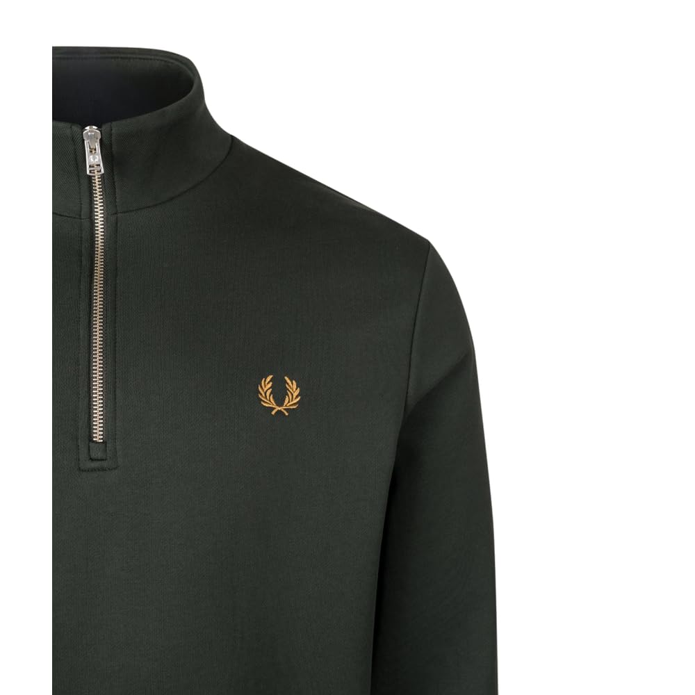 Fred Perry Men's Half Zip Sweatshirt Night Green/Dusky Blue/Dark Caramel