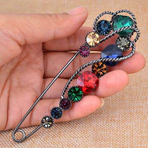 Image of 4.1 inch Vintage Rhinestone Crystal Flower Large Safety Pins Brooch Cardigan Scarf Sweater