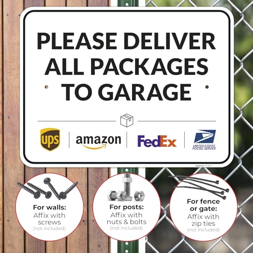 Image of Package Delivery Sign, Delivery Instructions Deliver All Package Garage Porch Sign, 18x24 Inches, Rust Free .063 Aluminum, Fade Resistant, Made in USA by Sigo Signs