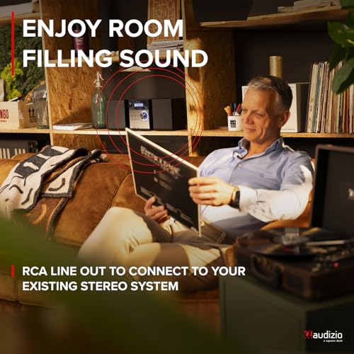 Audizio RP114W Briefcase Vinyl Record Player with Built-in Speakers, Retro Portable Wood Turntable, 3-Speed (33 1/3, 45, 78 RPM), USB Encoding, RCA & AUX Inputs, Headphone Output - Image 2