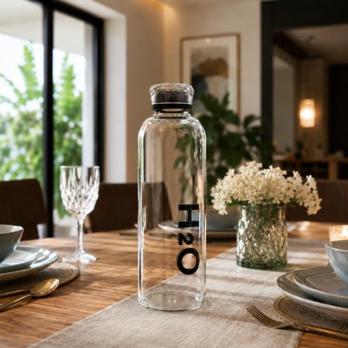 Image of Glass Borosilicate Water Bottles, H2O Fridge Water Bottle With Cap, Leak Proof & Airtight Lid, Water Bottle For Office, School, College - 1Lt Bottles With Time Marker (Multicolor Cap 1000ML)