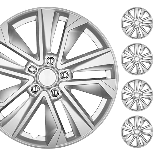 BDK 16 Inch Hubcaps Set of 4 OEM Replacement Snap-On Wheel Rim Covers - Universal Fit Car Wheel Cover for Cars Trucks SUV Vans Durable ABS Silver 10-Spoke Hub-Cap Car Accessories Exterior