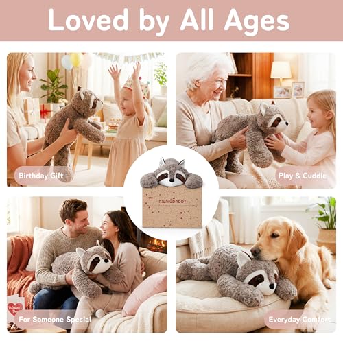 Image of Niuniu Daddy 25 inch 5lb Weighted Raccoon Stuffed Animals for Kids & Adults, Large Weighted Plushies Pillow for Sleeping and Calming, Cute Lying Plush Toy Huggable Gift for Everyday Comfort