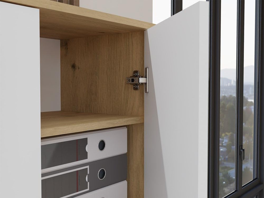 CDF Libreria Con Ante Scaffale Colonna Ufficio Rovere Artisan/Bianco