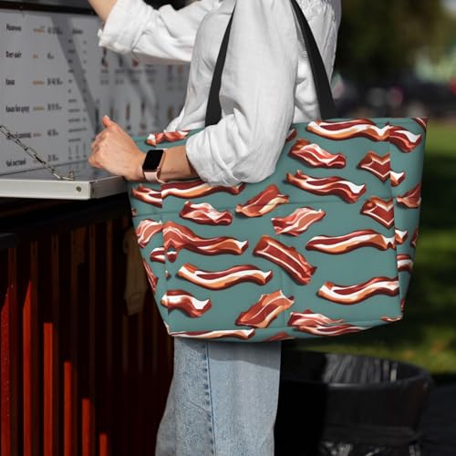 Sac à bandoulière imperméable grand format imprimé bacon pour la plage