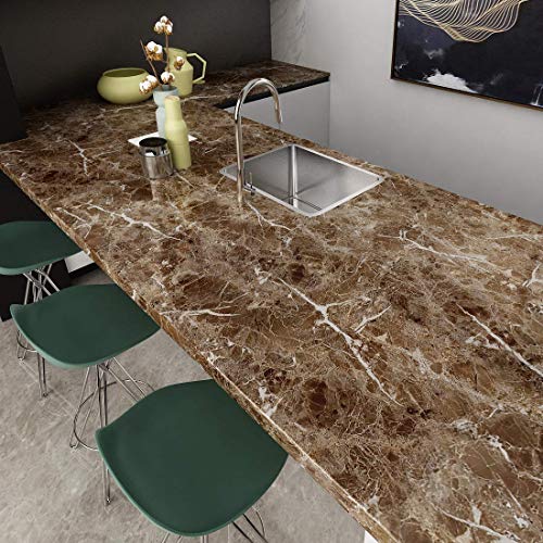 Image of KASHIVAL Dark Brown Marble Wallpaper for Self Adhesive Natural Marble Space Glossy Wallpaper Waterproof Vinyl Stickers Wardrobe Desktop Wall Papers(Size : 60 * 200 cm) (Walnut Marble A31)