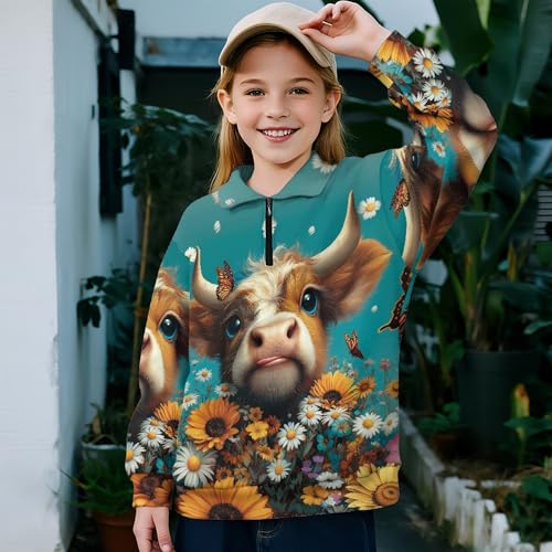 Image of AmzPrint Girls Graphic Quarter Zip Coat Long Sleeve Lightweight Oversized Athletic Running Hoodies For Kids Teen Girls