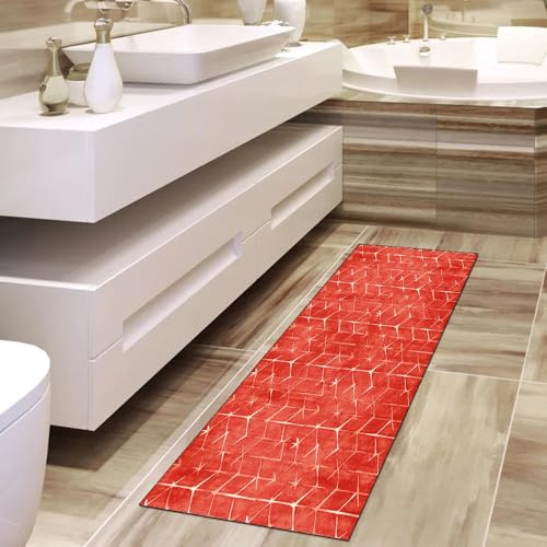 Tapis de couloir antidérapant rouge 70x850 cm moderne lavable pour cuisine - 4