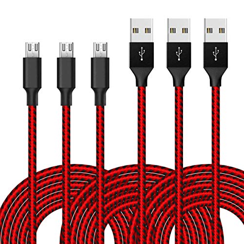 3FT Micro USB Cable Android Charging Cable Fast Phone Charger Cord Compatible with Kindle Fire 7 8 Tablet,Samsung Galaxy S7 S6 Edge,Xbox Controller,Playstation 4(Red Black)