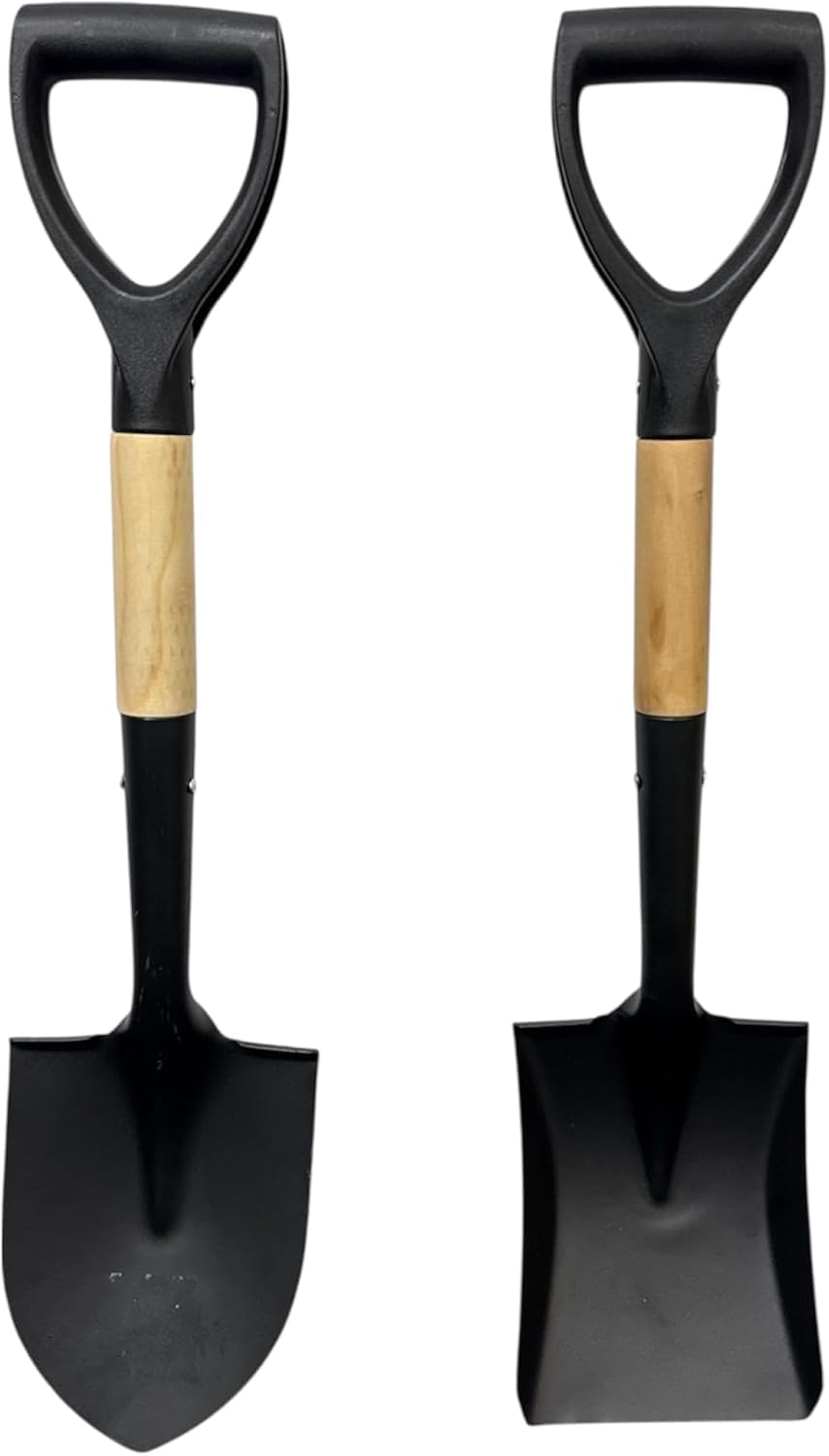 Round and Square Head Micro Shovel Set With Wooden Handle Strong Durable Garden Gardening Tools Hand Tool Digging Spade Planting Compact Lightweight [ ROUND & SQUARE MINI SHOVEL SET ]