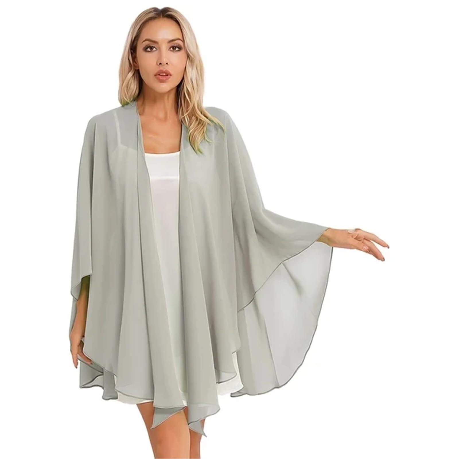 HEUchuan Wedding Dress Shawl Chiffon Women Lightweight Capes Wedding Bridal Wraps(Silver)