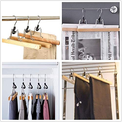 Lot de 8 cintres en bois sans bois avec clip rotatif antirouille pour pantalons, jupes et pantalons Finition