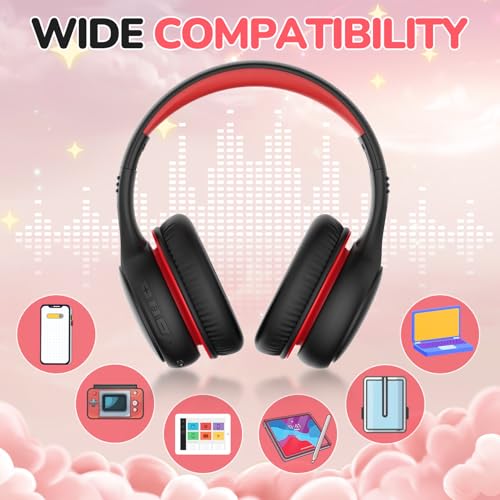 Image of JoySpark Kids Bluetooth Headphones, 60 Hours Playtime, Bluetooth 5.4 Kids Headphones Wireless, Type-C Fast Charging, 85 /94dB Volume Limited, Foldable Toddler Wireless Headsets with Mic-Black Red