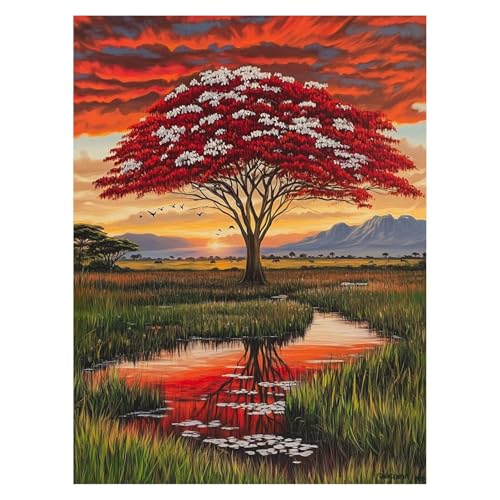 数字油絵 木 ペイントバイナンバー 手芸キット 風景 DIY Paint by Numbers 40 x 30 Cm 数字でペイント手作りキット カラフル キャンバス絵画 初心者向手芸芸術品 壁の装飾 ホーム オフィス装飾 ギフト (フレームレス) LIE