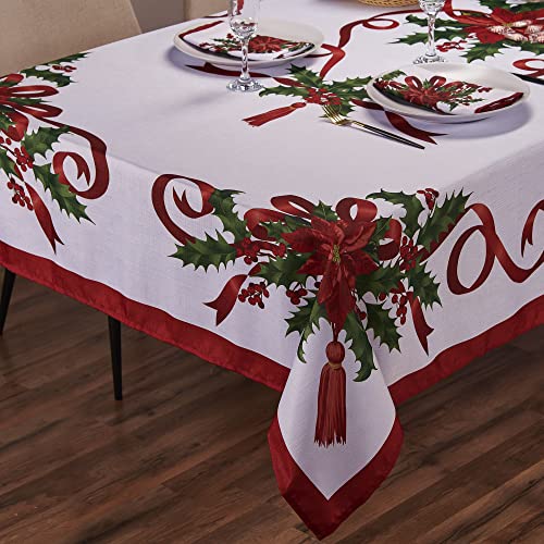 Kadut Christmas Ribbon Tablecloth (60 X 126 Inch) For 8 Foot Rectangle Tables, Heavy Duty Fabric, Stain Proof Xmas Ribbon Table Cloth For Harvest, Holiday, And Fall, & Christmas Dinner. #TOP2