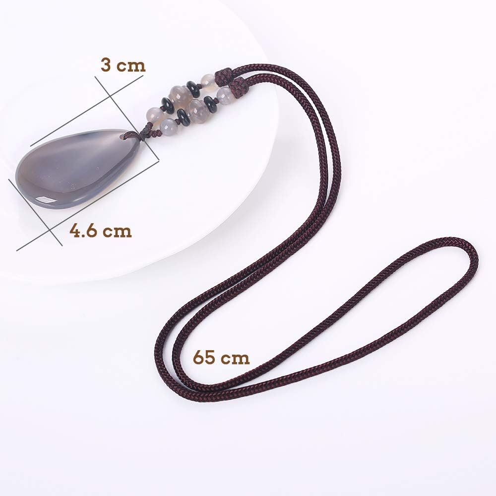 Grey Agate Pendant Necklace Ethnic Women Long Chain Engagement Luxury Ornaments Power Water Drop Bijuterias Rope Chain