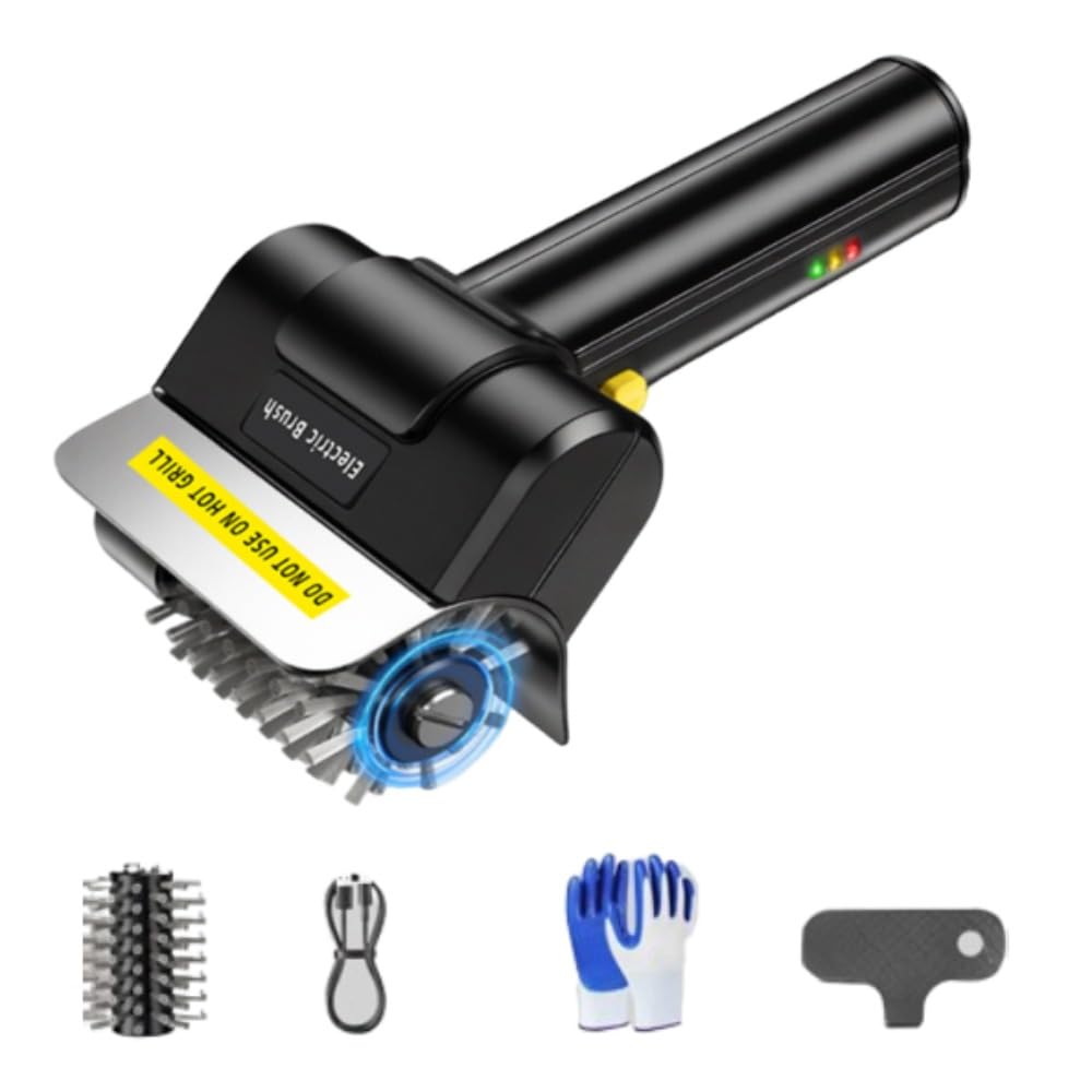 Limpiador de parrilla de barbacoa, cepillo de rodillo de alta velocidad de acero inoxidable, herramienta recargable por USB inalámbrico para rejillas de barbacoa al aire libre con 1 cabezal de cepillo