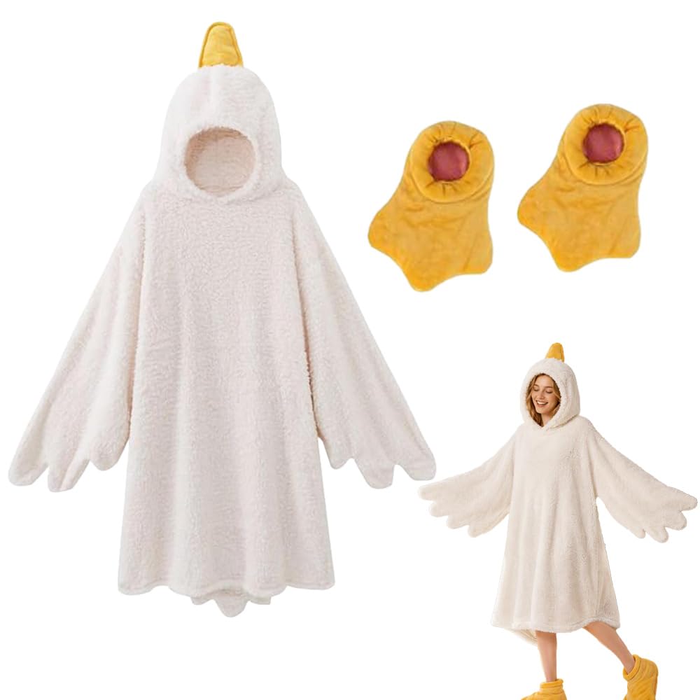 JYQOQH Blanket Hoodie, Wearable Blanket with Feet Slippers, Oversized Duck Onesie, Hoodie Blanket, Ducks/Gooses Costume, for Home Relaxation, Outdoor Camping & Winter Lounging