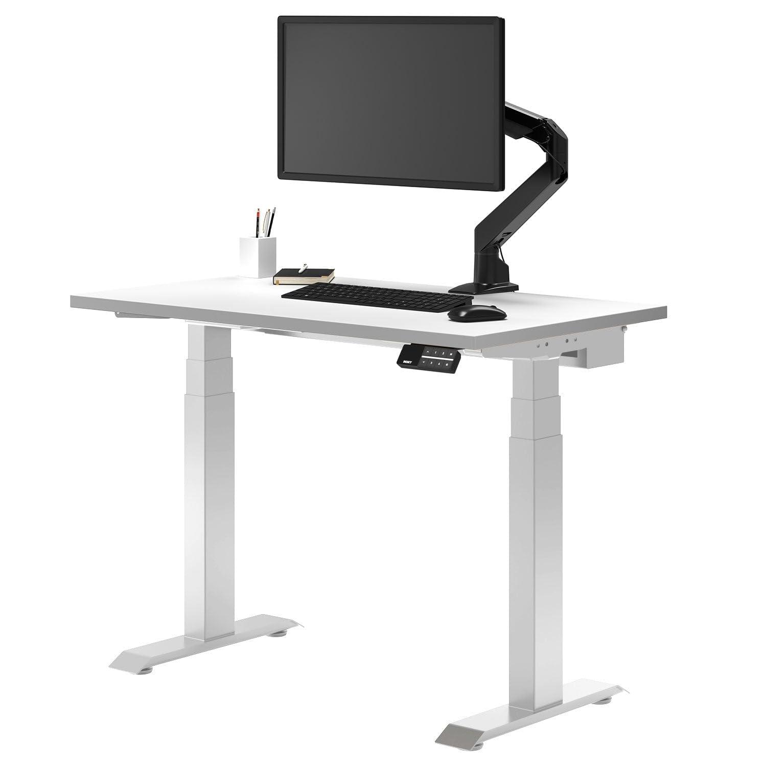 Desky Dual Mini Sit Stand 32 x 20 in Compact Desk with Dual Motors, 3-Stage Height Range, 4 Memory Presets – One-Piece Top for Home Office White